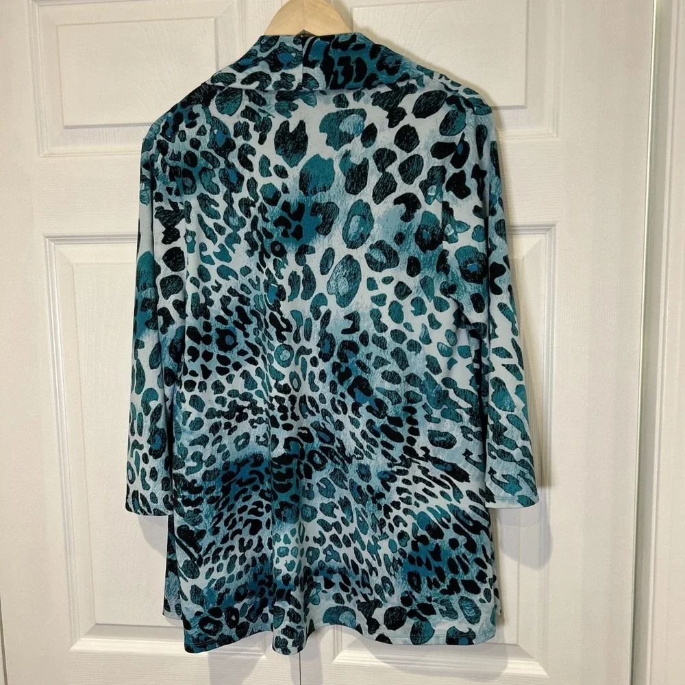 Slinky Brand Womens Twinset Blue Travel Set Top M Animal Print Cardigan Tank - Picture 2 of 11